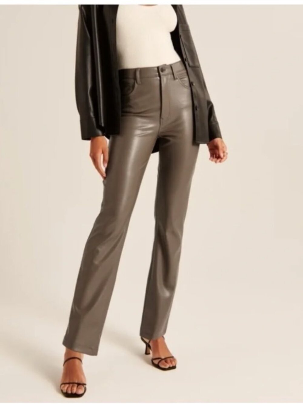Size 28 (6) - ABERCROMBIE & FITCH Wome's Taupe Vegan Leather Straigh Leg Pants